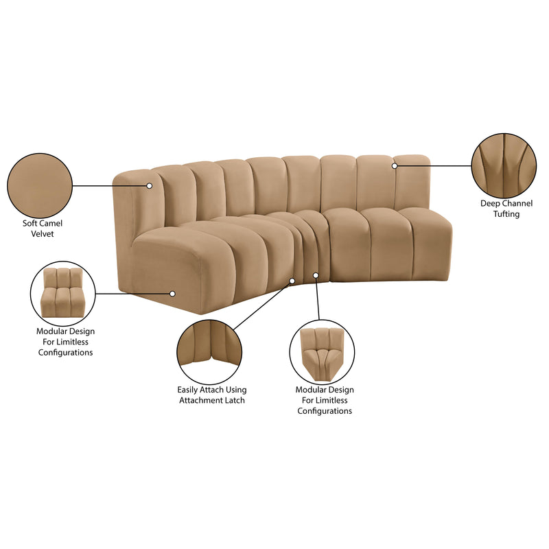 Meridian Arc Camel Velvet 3 pc Modular Sectional IMAGE 9