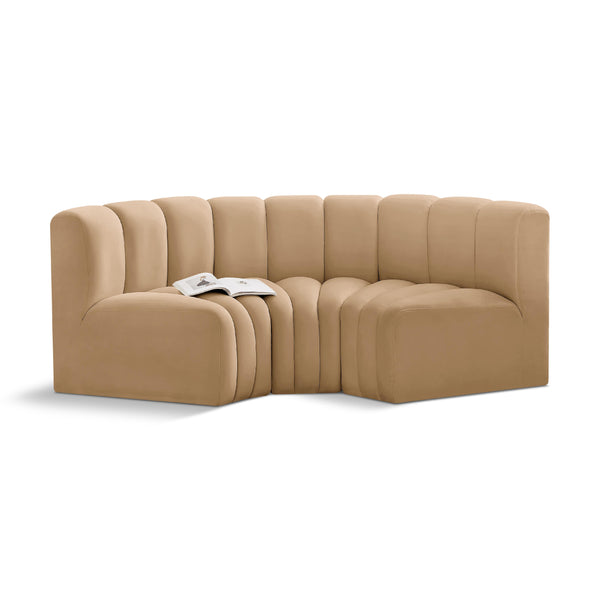 Meridian Arc Camel Velvet 3 pc Modular Sectional IMAGE 1
