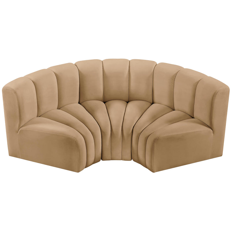 Meridian Arc Camel Velvet 3 pc Modular Sectional IMAGE 4