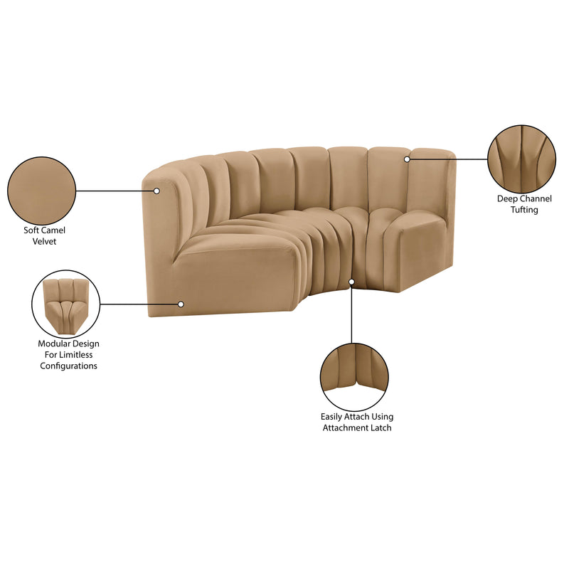 Meridian Arc Camel Velvet 3 pc Modular Sectional IMAGE 8