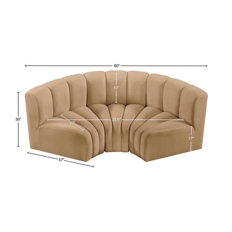Meridian Arc Camel Velvet 3 pc Modular Sectional IMAGE 9