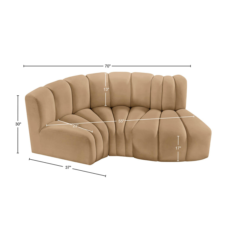Meridian Arc Camel Velvet 3 pc Modular Sectional IMAGE 10