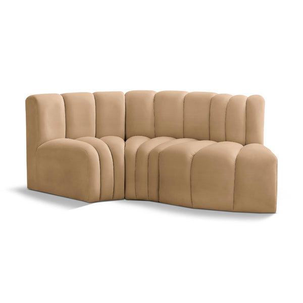 Meridian Arc Camel Velvet 3 pc Modular Sectional IMAGE 1