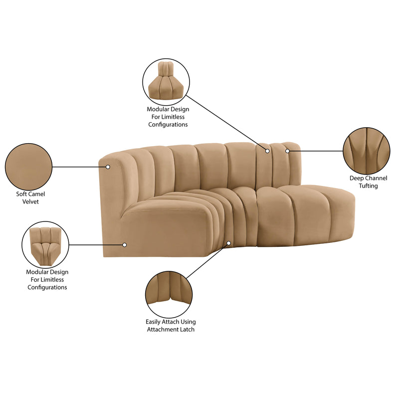 Meridian Arc Camel Velvet 3 pc Modular Sectional IMAGE 9