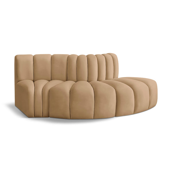 Meridian Arc Camel Velvet 3 pc Modular Sectional IMAGE 1