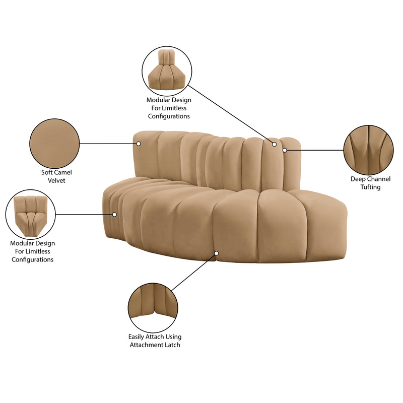 Meridian Arc Camel Velvet 3 pc Modular Sectional IMAGE 8