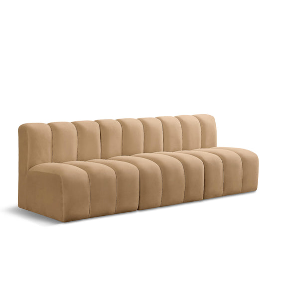 Meridian Arc Camel Velvet 3 pc Modular Sectional IMAGE 1