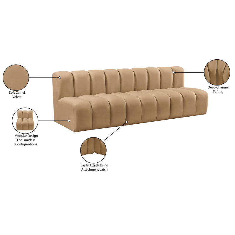 Meridian Arc Camel Velvet 3 pc Modular Sectional IMAGE 9