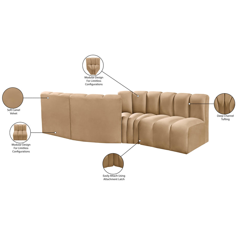 Meridian Arc Camel Velvet 4 pc Modular Sectional IMAGE 8