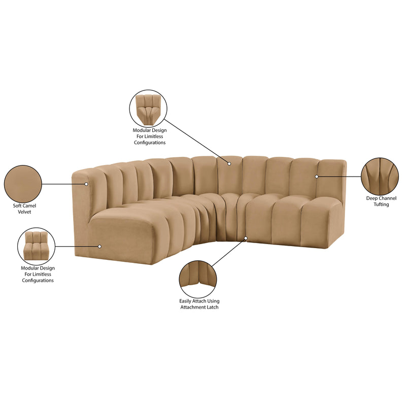 Meridian Arc Camel Velvet 4 pc Modular Sectional IMAGE 10