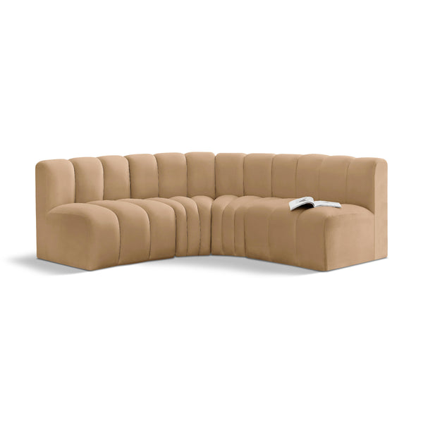 Meridian Arc Camel Velvet 4 pc Modular Sectional IMAGE 1