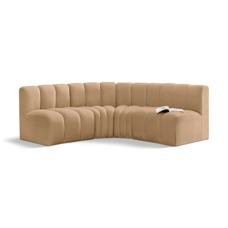 Meridian Arc Camel Velvet 4 pc Modular Sectional IMAGE 1