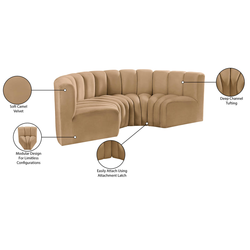 Meridian Arc Camel Velvet 4 pc Modular Sectional IMAGE 11