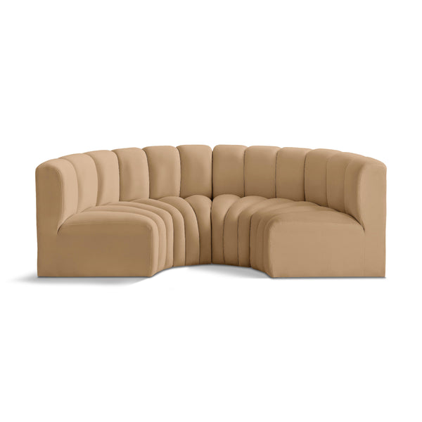 Meridian Arc Camel Velvet 4 pc Modular Sectional IMAGE 1