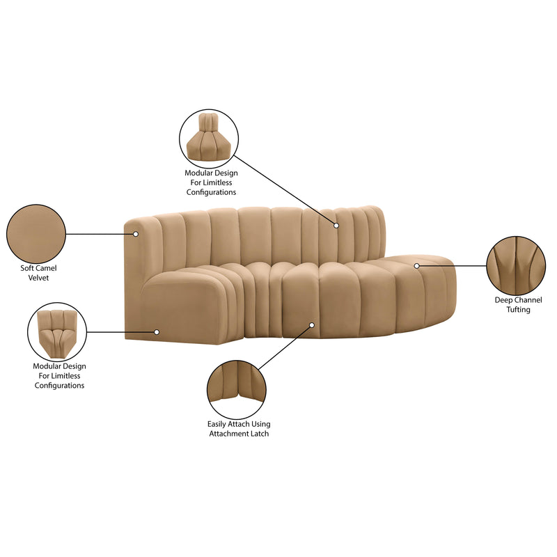 Meridian Arc Camel Velvet 4 pc Modular Sectional IMAGE 11
