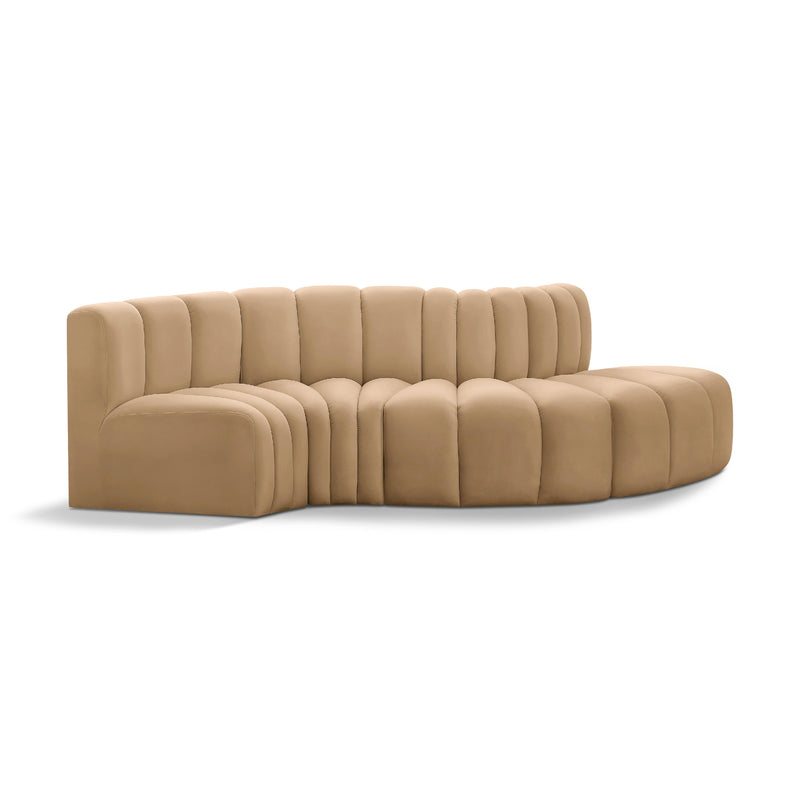 Meridian Arc Camel Velvet 4 pc Modular Sectional IMAGE 1