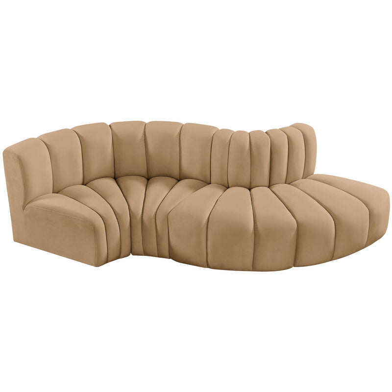 Meridian Arc Camel Velvet 4 pc Modular Sectional IMAGE 4
