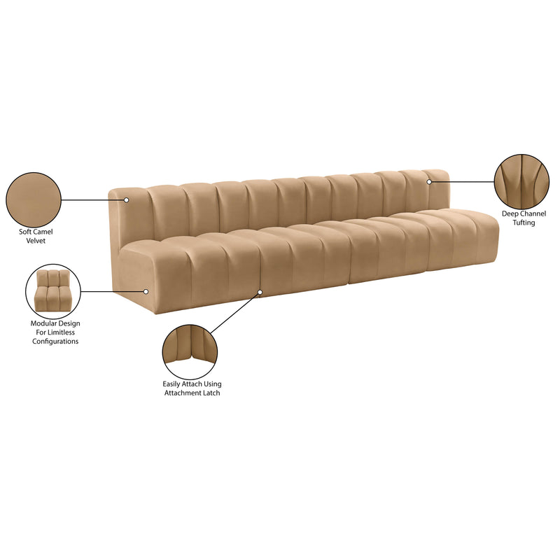 Meridian Arc Camel Velvet 4 pc Modular Sectional IMAGE 10