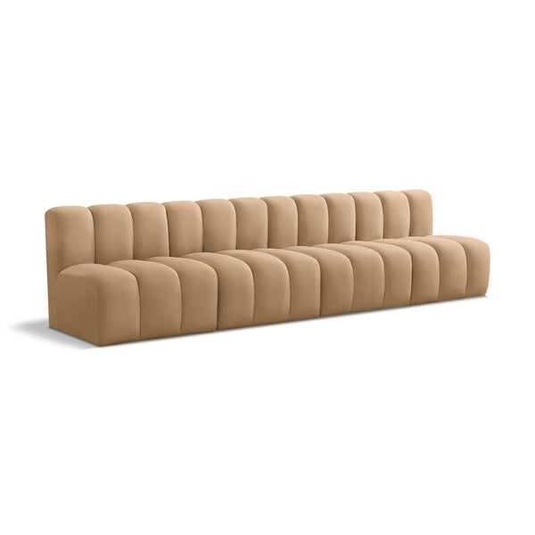 Meridian Arc Camel Velvet 4 pc Modular Sectional IMAGE 1