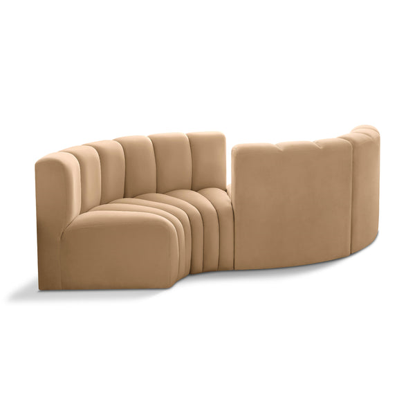 Meridian Arc Camel Velvet 4 pc Modular Sectional IMAGE 1