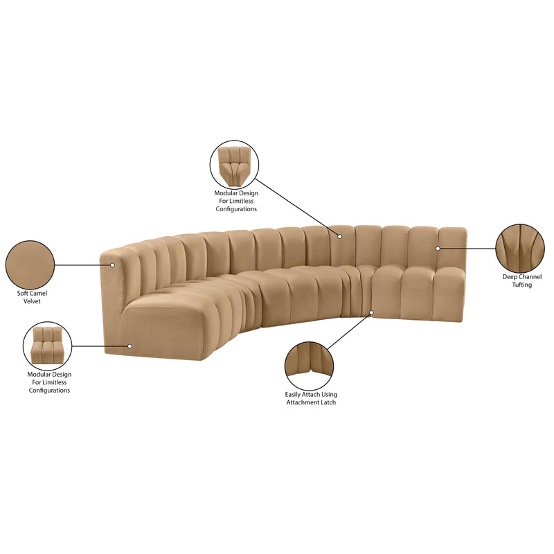 Meridian Arc Camel Velvet 5 pc Modular Sectional IMAGE 15