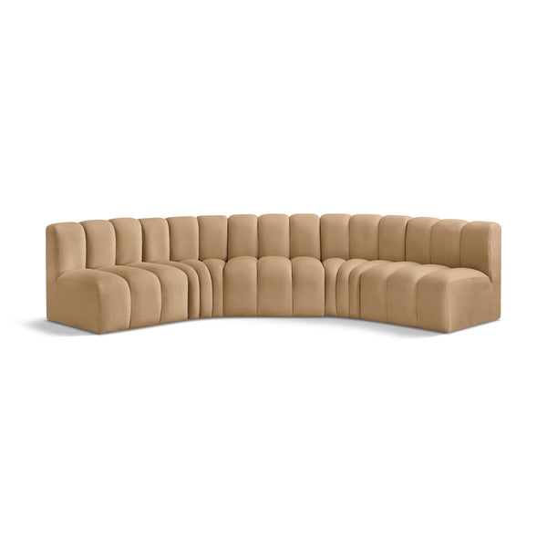 Meridian Arc Camel Velvet 5 pc Modular Sectional IMAGE 1