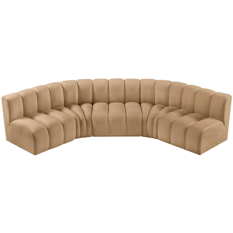 Meridian Arc Camel Velvet 5 pc Modular Sectional IMAGE 4