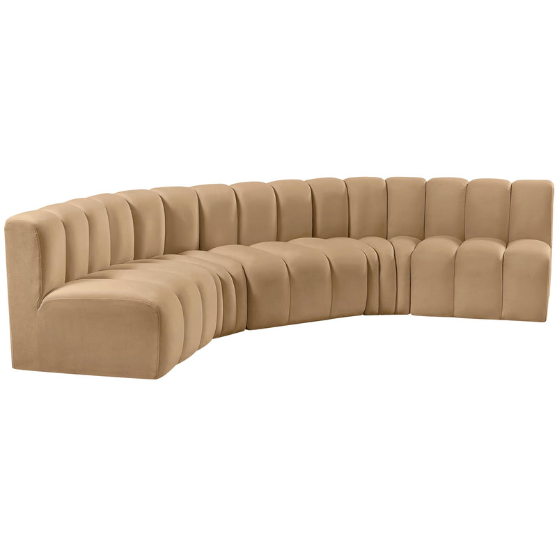 Meridian Arc Camel Velvet 5 pc Modular Sectional IMAGE 5