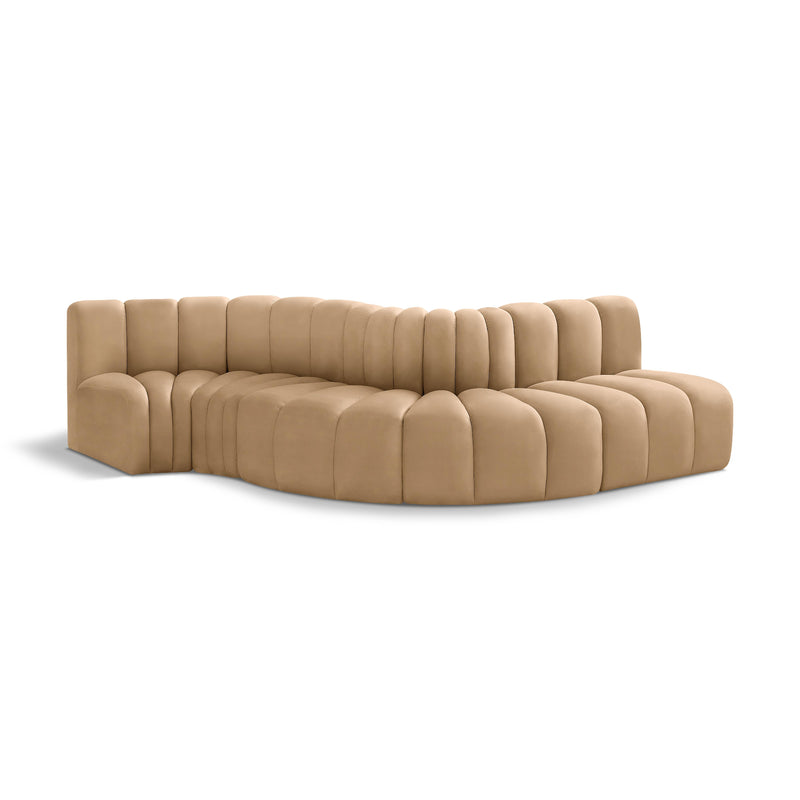 Meridian Arc Camel Velvet 5 pc Modular Sectional IMAGE 1