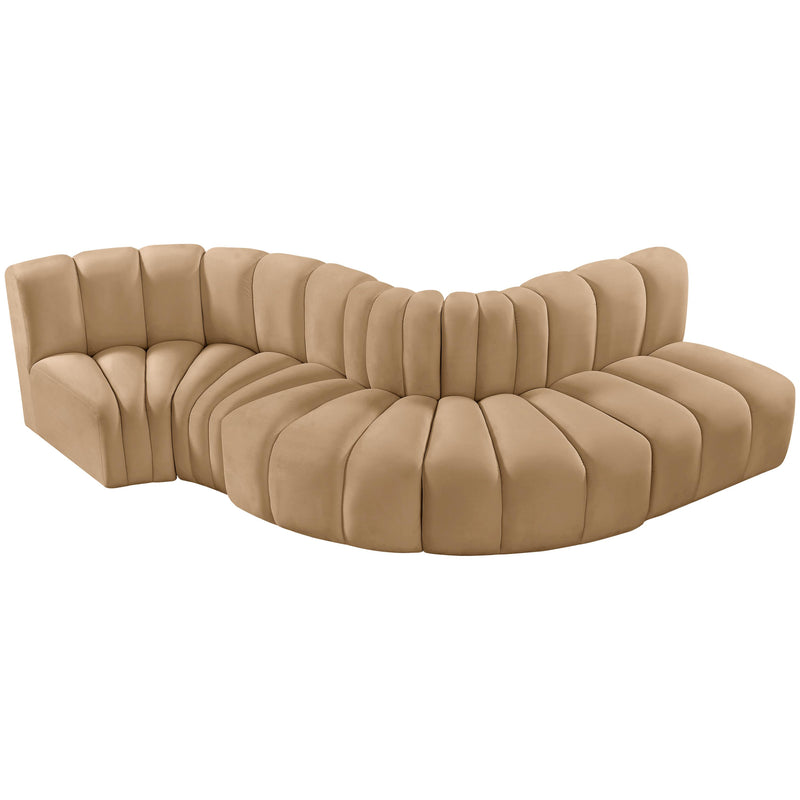 Meridian Arc Camel Velvet 5 pc Modular Sectional IMAGE 4