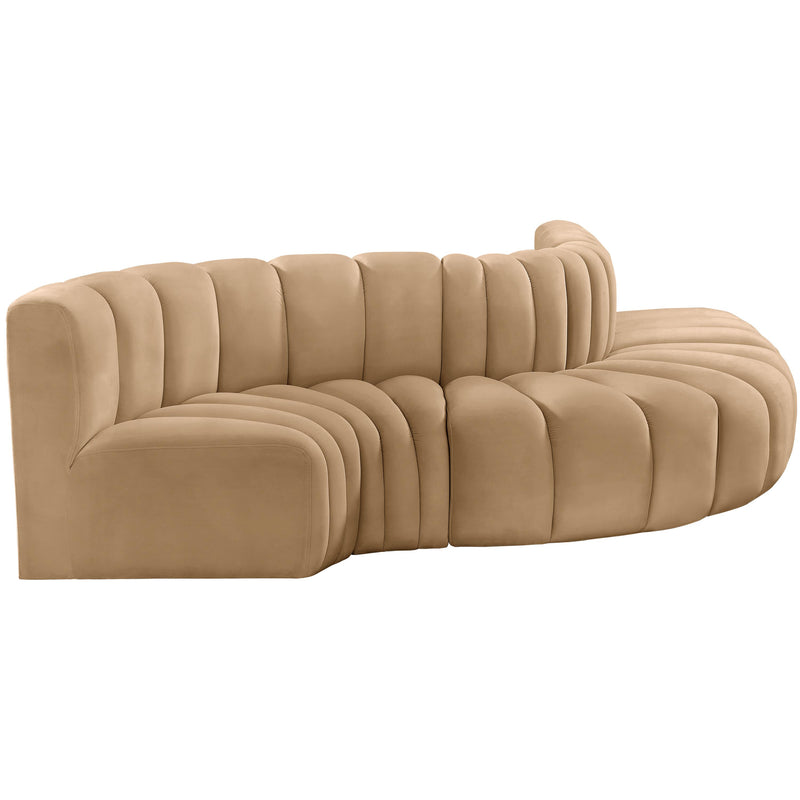 Meridian Arc Camel Velvet 5 pc Modular Sectional IMAGE 5