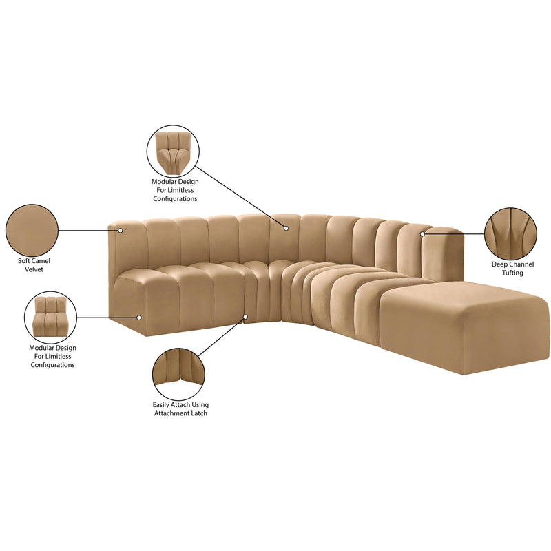Meridian Arc Camel Velvet 5 pc Modular Sectional IMAGE 17