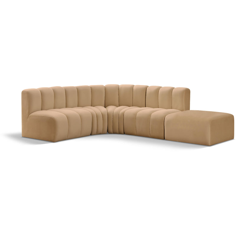 Meridian Arc Camel Velvet 5 pc Modular Sectional IMAGE 1
