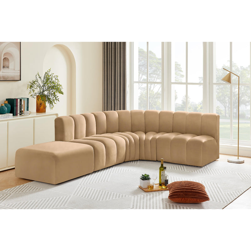 Meridian Arc Camel Velvet 5 pc Modular Sectional IMAGE 3