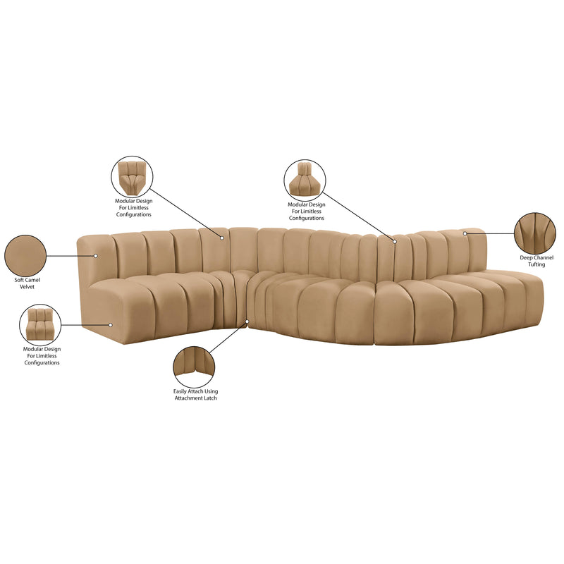 Meridian Arc Camel Velvet 6 pc Modular Sectional IMAGE 15