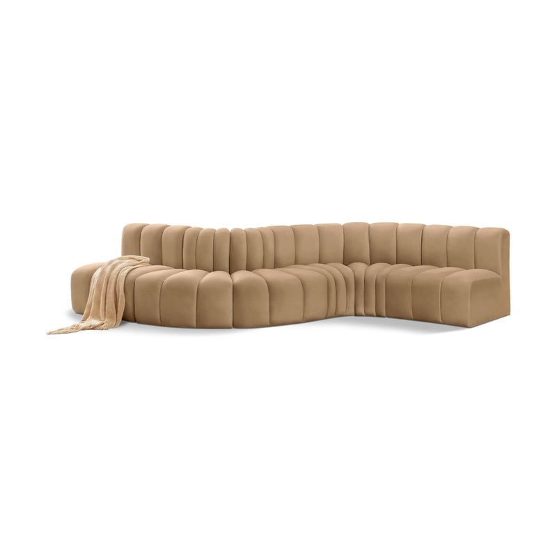 Meridian Arc Camel Velvet 6 pc Modular Sectional IMAGE 1