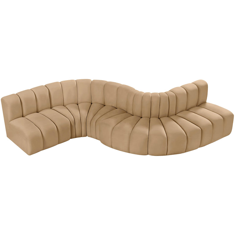 Meridian Arc Camel Velvet 6 pc Modular Sectional IMAGE 4