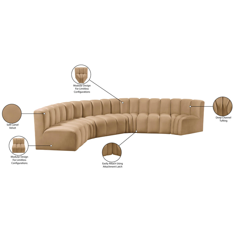 Meridian Arc Camel Velvet 6 pc Modular Sectional IMAGE 13