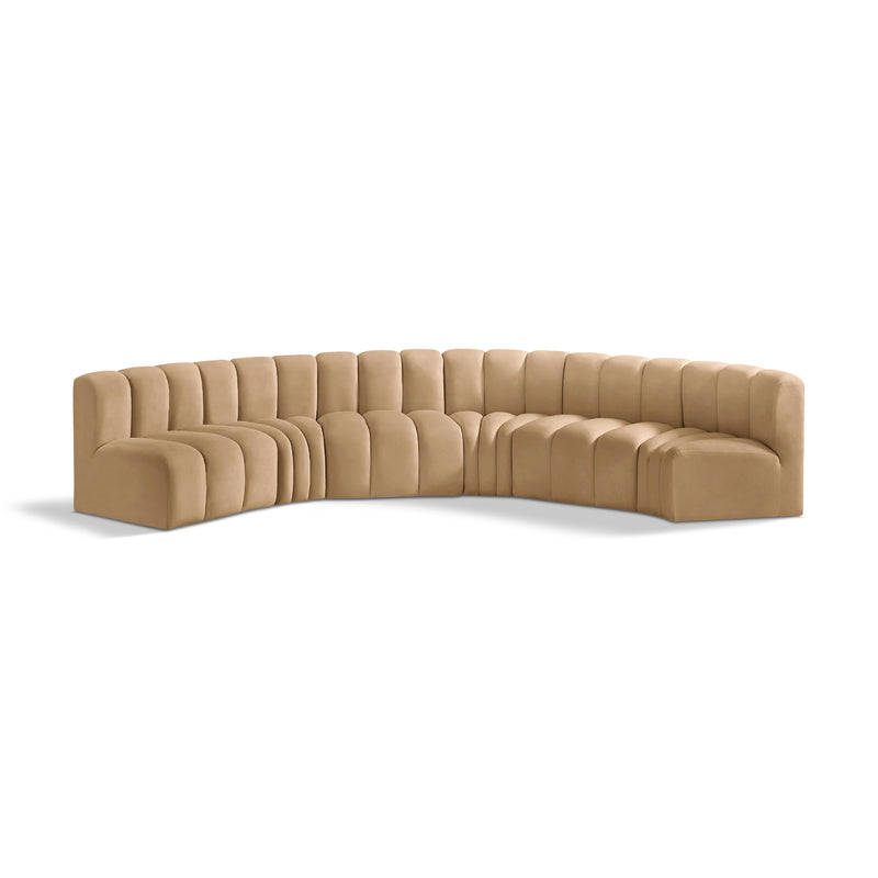 Meridian Arc Camel Velvet 6 pc Modular Sectional IMAGE 1