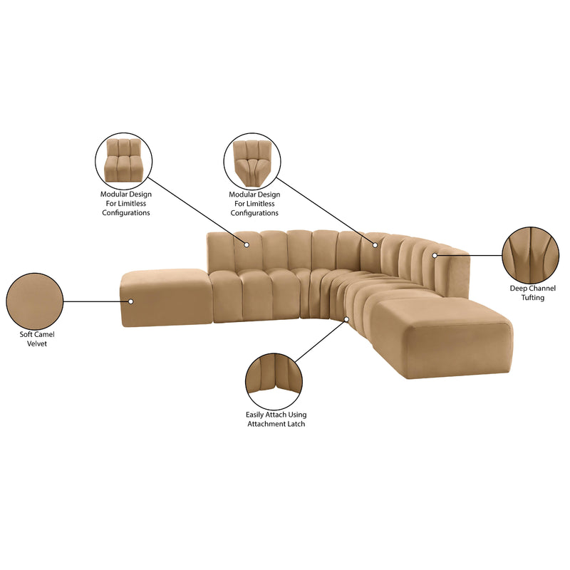 Meridian Arc Camel Velvet 6 pc Modular Sectional IMAGE 14