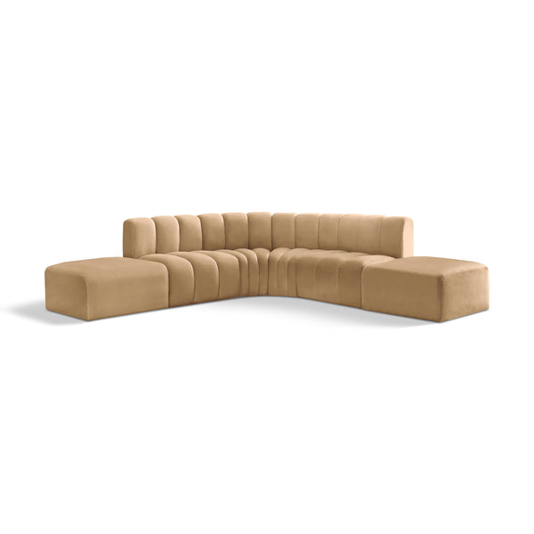 Meridian Arc Camel Velvet 6 pc Modular Sectional IMAGE 1