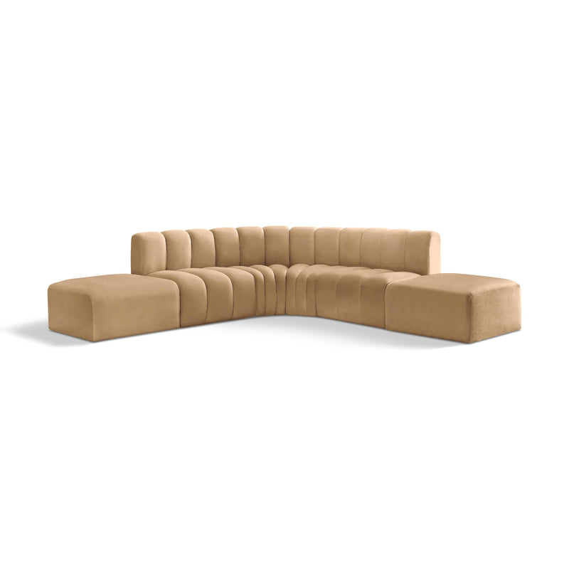 Meridian Arc Camel Velvet 6 pc Modular Sectional IMAGE 1