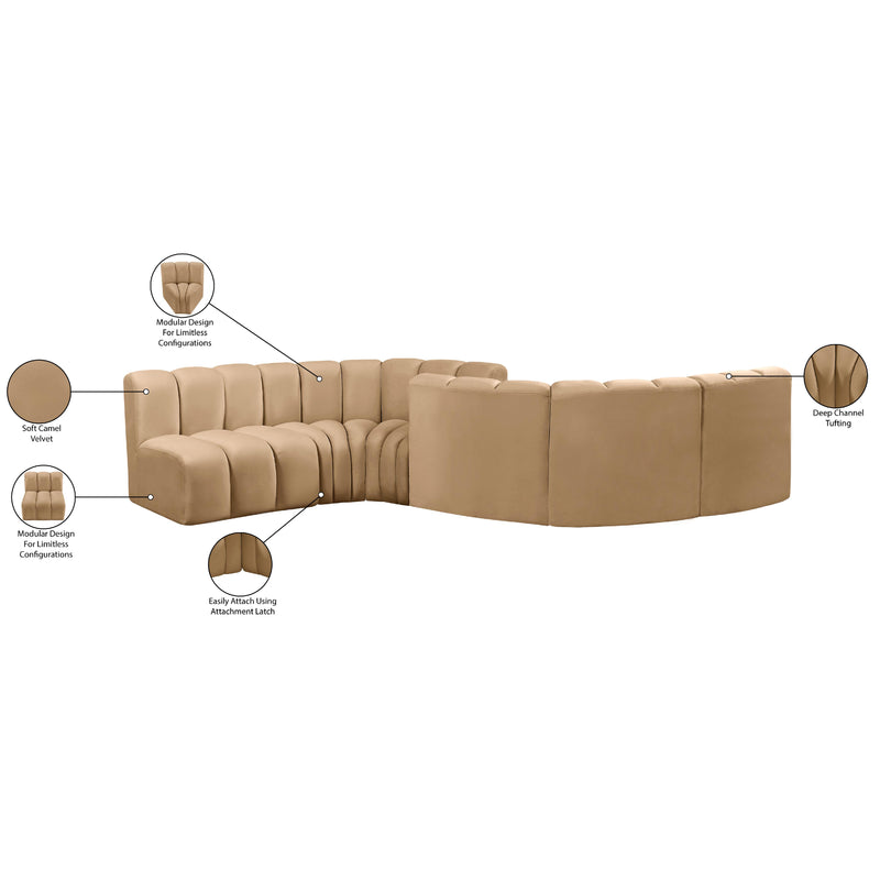 Meridian Arc Camel Velvet 6 pc Modular Sectional IMAGE 11
