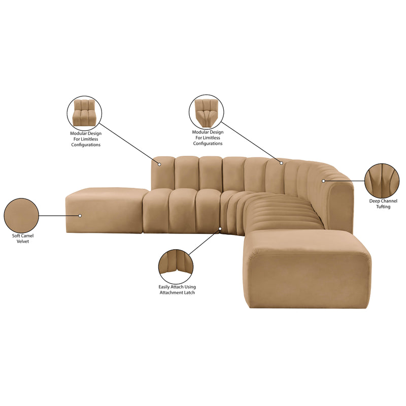 Meridian Arc Camel Velvet 7 pc Modular Sectional IMAGE 14