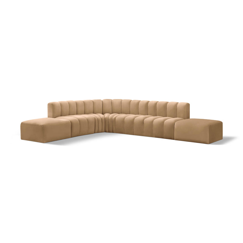 Meridian Arc Camel Velvet 7 pc Modular Sectional IMAGE 1