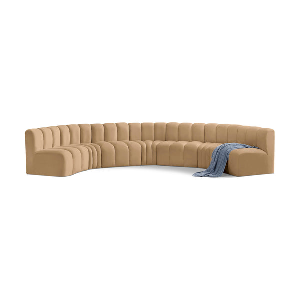 Meridian Arc Camel Velvet 7 pc Modular Sectional IMAGE 1
