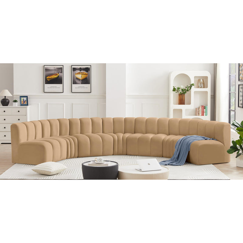Meridian Arc Camel Velvet 7 pc Modular Sectional IMAGE 2