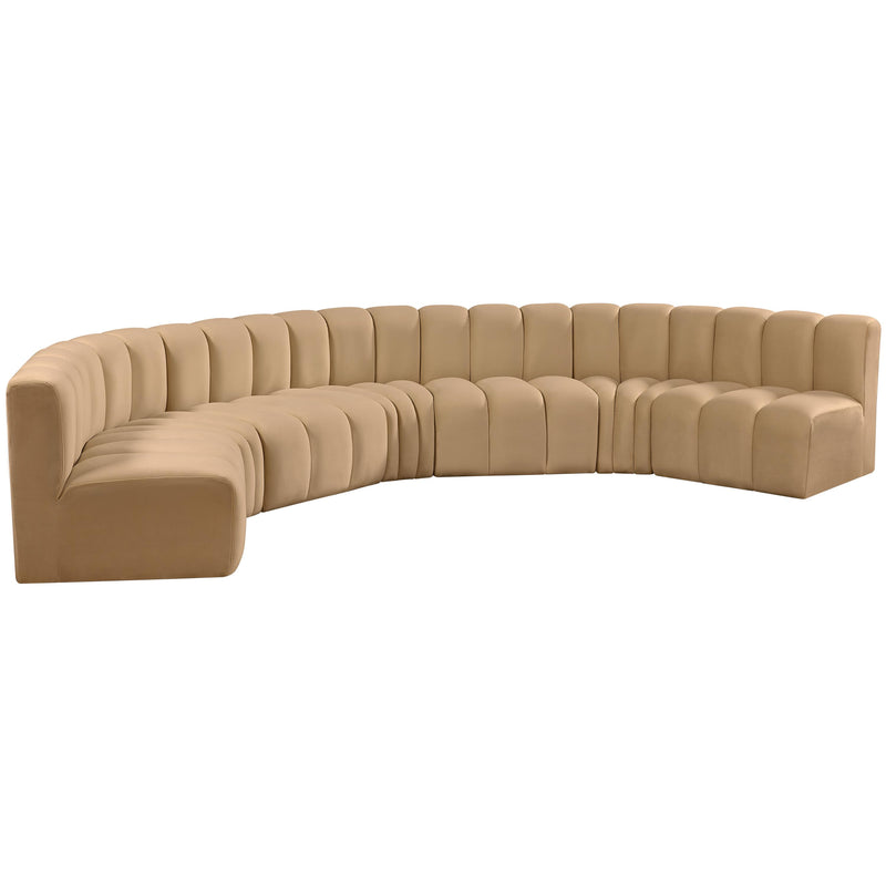 Meridian Arc Camel Velvet 7 pc Modular Sectional IMAGE 5