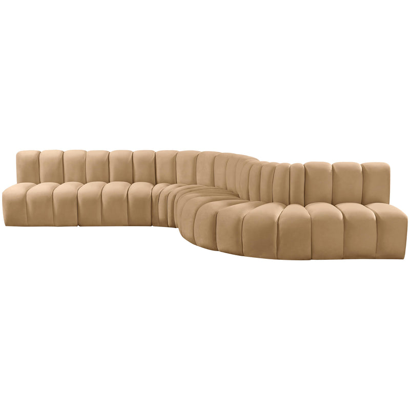 Meridian Arc Camel Velvet 7 pc Modular Sectional IMAGE 7