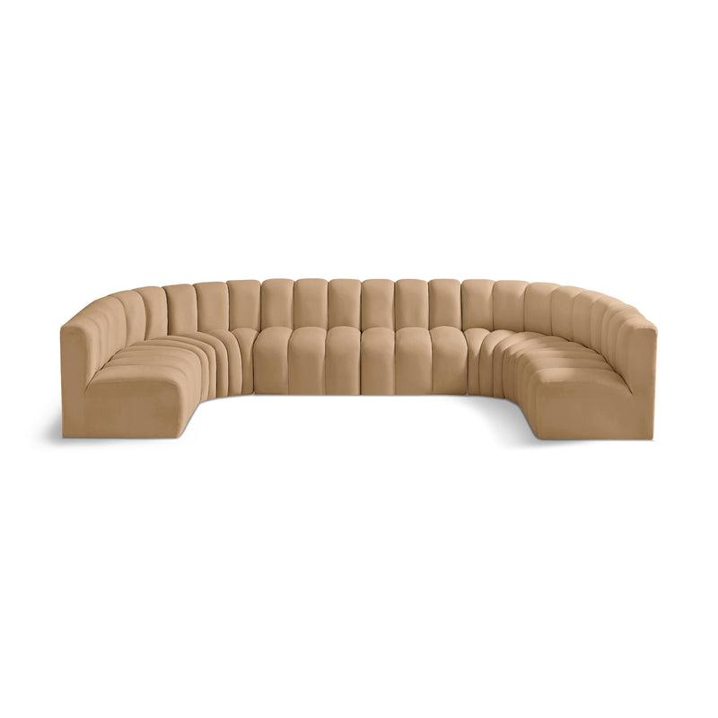 Meridian Arc Camel Velvet 8 pc Modular Sectional IMAGE 1